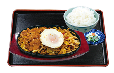 鉄板豚玉ソース焼そばごはんセット
