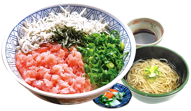 国産まぐろと茨城産しらすの三色丼ミニそばセット