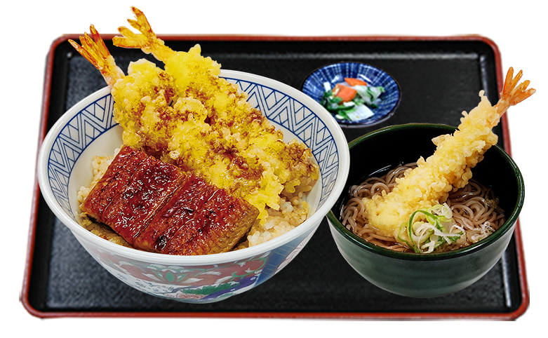 うな海老天丼 得そばセット